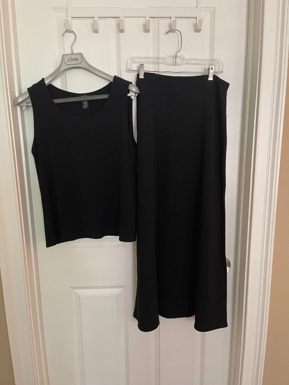 Eileen Fisher Black Two Piece Skirt Set Size M Sleeveless Top Maxi Skirt Made It